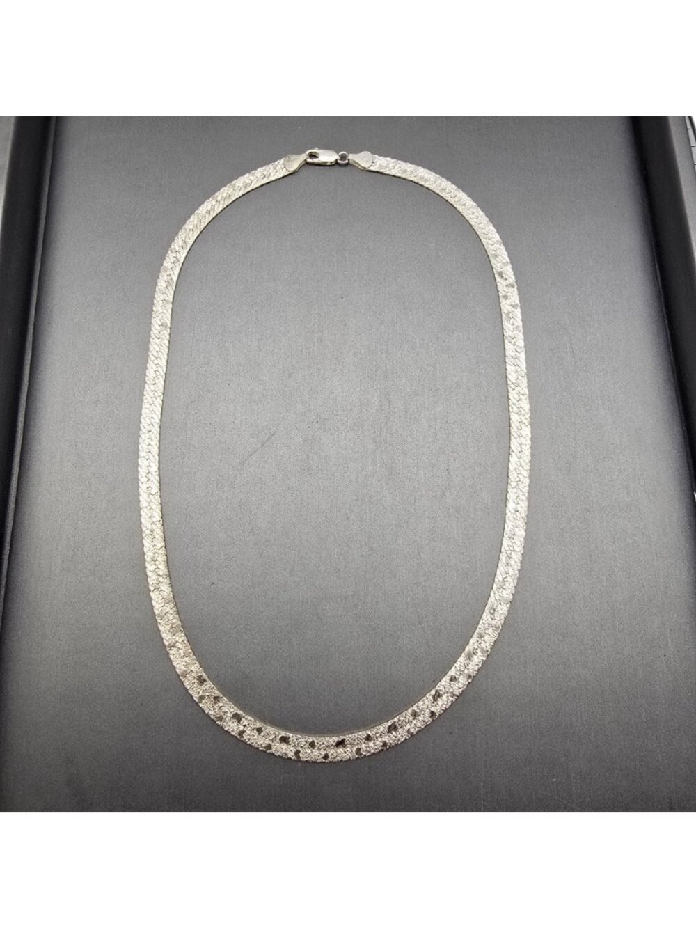Sterling Silver Riccio Herringbone Necklace 18" Textured 6mm Chain Reversible - Picture 5 of 12